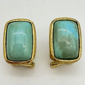 Vtg Michelle Albala 925 Sterling Silver Turquoise Earrings Brushed Gold Overlay